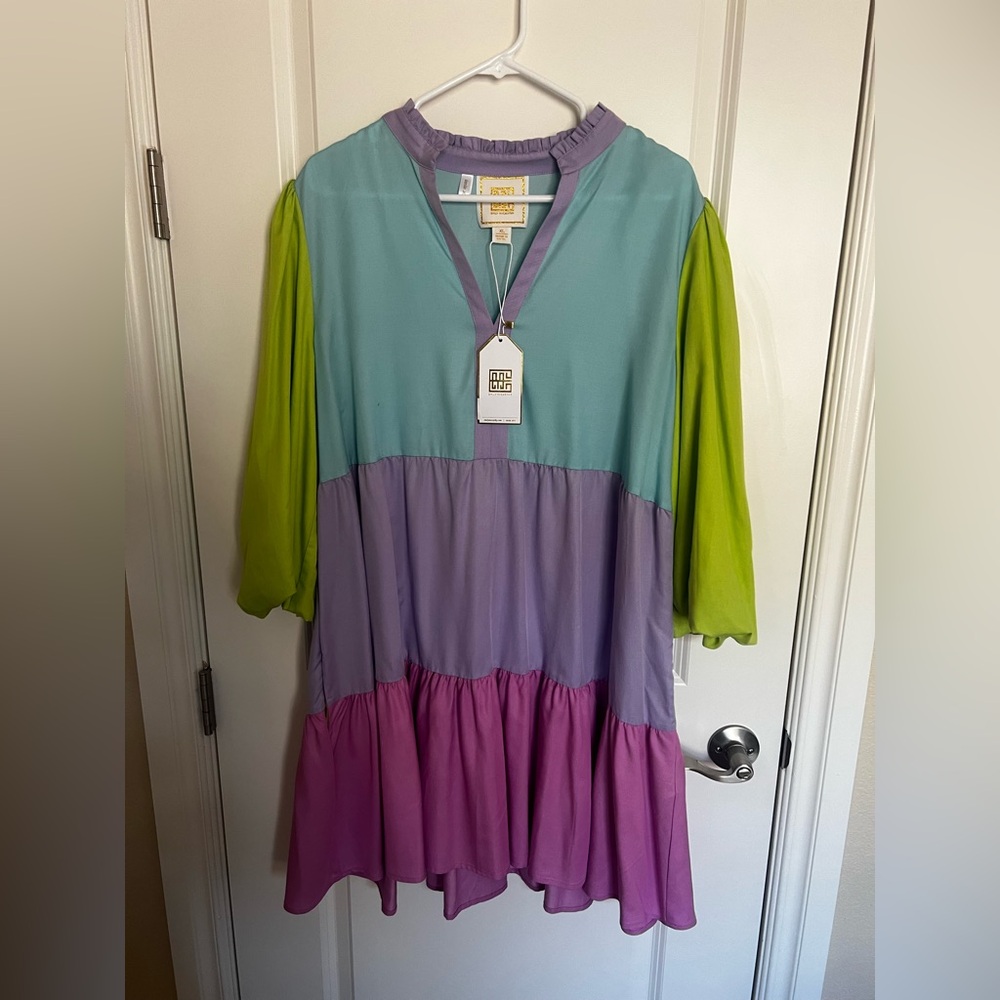 Emily McCarthy Colorful Mini Dress with Green, Purple, and Pink